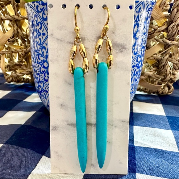 Teal Dyed Stone Earrings - Picture 1 of 2